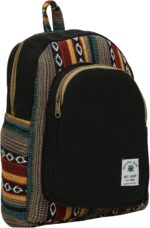 Marubhumi Mini Hemp Backpack-Boho Eco Friendly Unisex bag - Adjustable Straps Durable Cotton and Hemp, Lightweight, Medium Capacity, Travel - Black