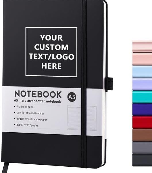 Personalized Notebook-Can Engrave Logo/Text/Image, Customizable A5 Journal Notebook Daily Journals For Writing-192 Lined Pages 8.5 x 5.71 Inch,Black