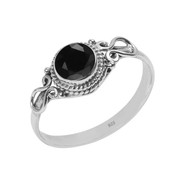 Black Tourmaline Stone Ring, Handmade 925 Sterling Silver Rings for Women Girls, Natural Gemstone Ring US size 11 Solitaire Ring, Round Stone Ring, Minimalist Birthstone Gift Jewelry for her