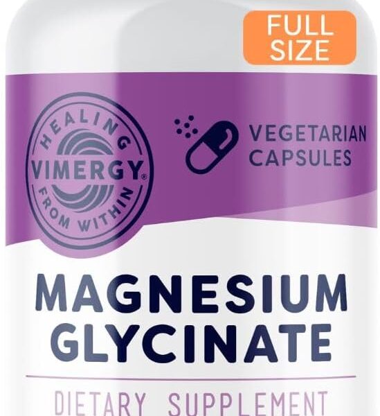 Vimergy Magnesium Glycinate – Stress Support – Chelated to Avoid Tummy Upset*– Promotes Heart Health & Energy*– Kosher, Vegan Gluten-Free – 180 Caps