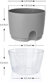 Vanavazon 6 Inch Self Watering Planter Pots for Indoor Plants, 3 Pack African Violet Pots with Wick Rope-Grey - Image 3
