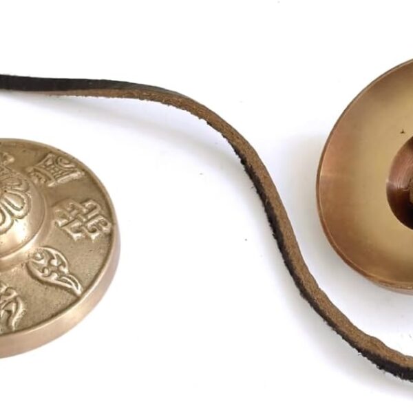 Tibetan Tingsha Bells Cymbals Meditation Chime Bells, 6.3 cm Percussion Instrument, with Cloth Bag, Embossed 8 Lucky Symbols, Ideal for Yoga, Mindfulness, Spiritual Healing, and Sound Therapy