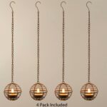 Solar Hanging Lanterns Outdoor Waterproof, Rust Iron Ball Candle Holder with Flickering Solar Powered Tea Lights, Perfect Chargeable Solar Lights for Backyard Patio Garden Fence Tree Decoration-4Pack - Image 7