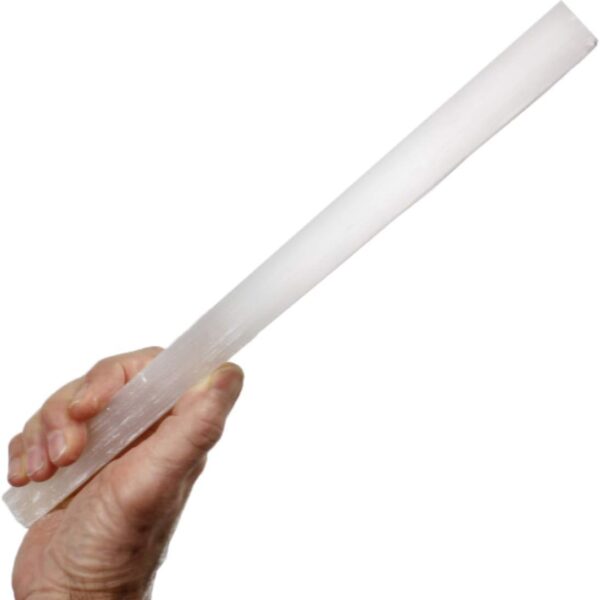 DANCING BEAR Selenite Crystal Stick (10"-12" Long), Large Raw Rough Wand Clearing Energy, Powerful Charging Plate, Cleansing, Protection, Chakra Balancing, Healing Natural Stone, and Black Tourmaline
