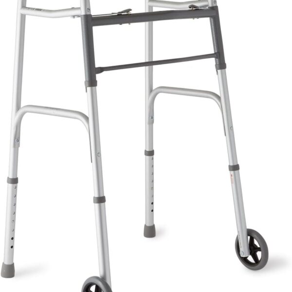 Lightweight Aluminum Walker with 5" Wheels, Easy Push-Button Mechanism