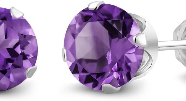 Gem Stone King 925 Sterling Silver Purple Amethyst Stud Earrings For Women Men (1.50 Carat Cttw, Round 6MM)