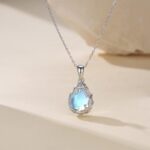 Teardrop Moonstone Necklace for Women 925 Sterling Silver Created Water-Shaped Moonstone Cage Filigree Necklaces Anniversary Birthday Jewelry Gift for Women - Image 3