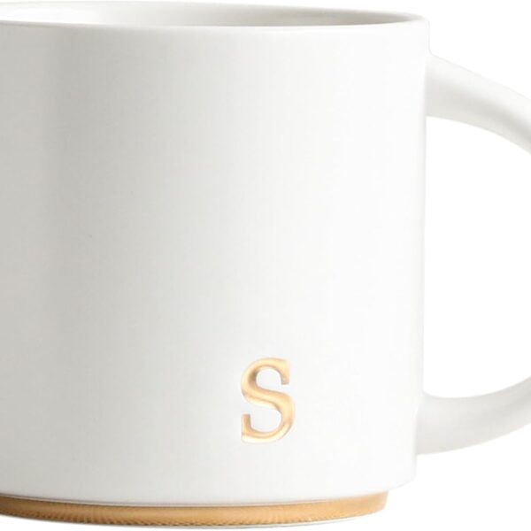 COLLECTIVE HOME - Monogram Ceramic Mugs, 15 oz Golden Initial Coffee Cups, Elegant Alphabet Tea Mugs, Elegant Personalized Mug with Gift Box, Luxurious Cups for Office and Home (s)