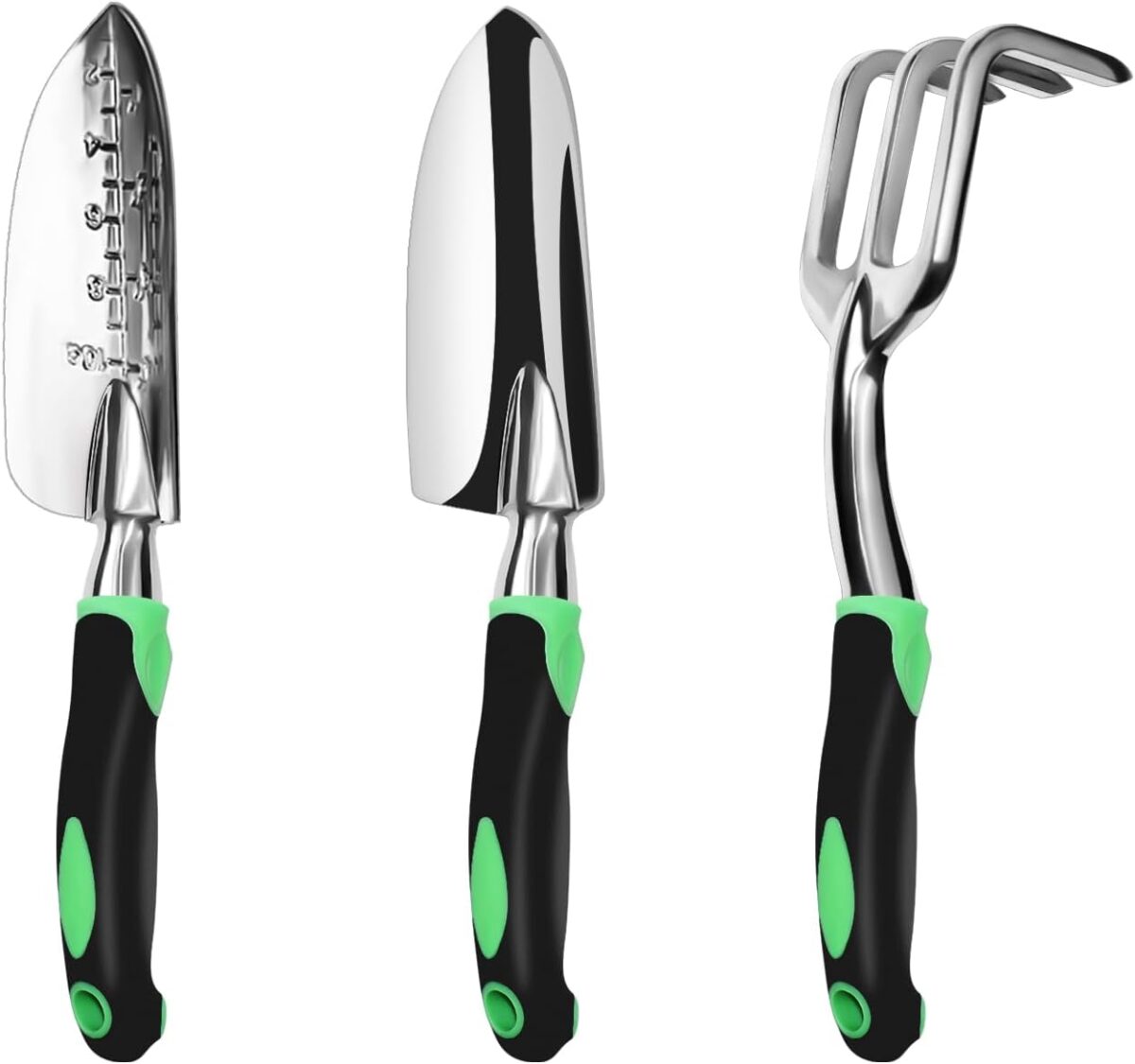 Garden Tool Set, 3 Pack Aluminum Heavy Duty Gardening Kit Includes Hand Trowel, Transplant Trowel and Cultivator Hand Rake with Soft Rubberized Non-Slip Ergonomic Handle, Garden Gifts - Image 1