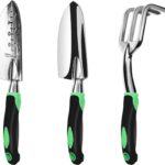 Garden Tool Set, 3 Pack Aluminum Heavy Duty Gardening Kit Includes Hand Trowel, Transplant Trowel and Cultivator Hand Rake with Soft Rubberized Non-Slip Ergonomic Handle, Garden Gifts