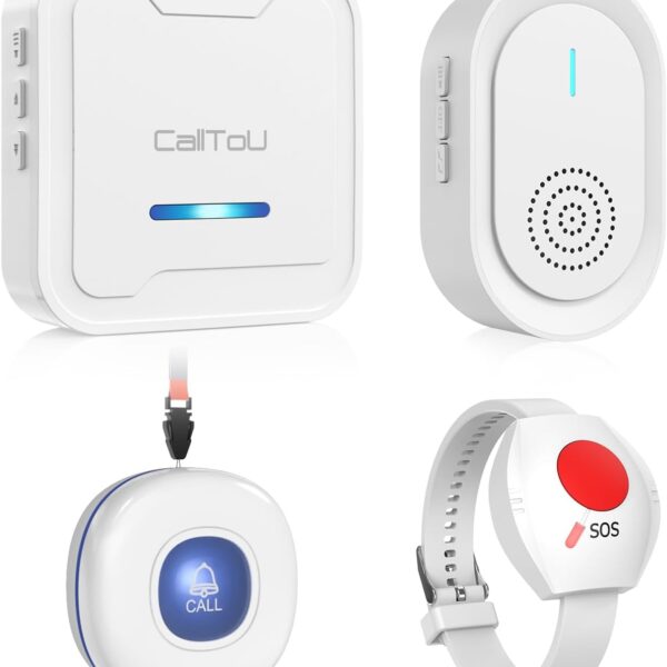 CallToU Wireless Caregiver Pager Call Button for Elderly, Nurse Alert System with 2 SOS Panic Button, 500+ Feet Range, 1 USB Receiver & 1 Plug-in Receiver for Home Care Seniors Monitoring