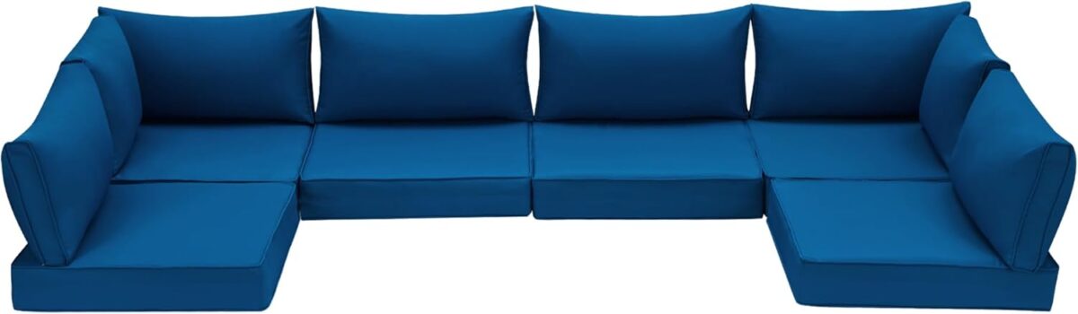 HOMREST Outdoor Replacement Cushions for Patio Furniture,Water-Repellent Sofa Cushion for 6-Seat Rattan Wicker Sectional Patio Conversation Sets,14-Piece Cushions Set for Outdoor Couch-Blue - Image 1