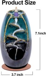 SPACEKEEPER Ceramic Backflow Incense Holder and Burner Waterfall, with 120 Backflow Incense Cones + 30 Incense Stick, Aromatherapy Ornament Home Decor, Blue Set - Image 3