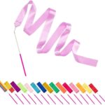 PAMASE Dance Ribbons - 16 Packs Ribbon Wands with Non-Slip Handles for Girls Gift, 6.6ft Rhythmic Gymnastics Dancing Rainbow Twirler Sticks Streamers Dance Flags