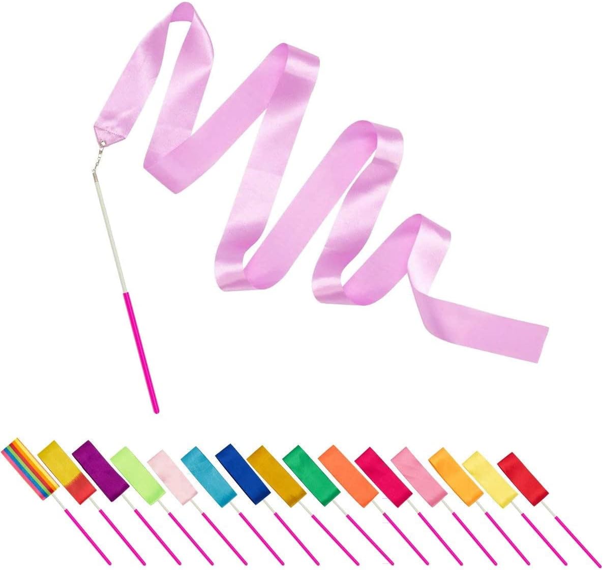 51XWrjsY-FL._AC_SL1200_.jpg PAMASE Dance Ribbons - 16 Packs Ribbon Wands with Non-Slip Handles for Girls Gift, 6.6ft Rhythmic Gymnastics Dancing Rainbow Twirler Sticks Streamers Dance Flags - Image 1