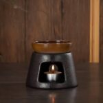 Hand Made Large Capacity Essential Oil Burner Wax Melt Burners, Aromatherapy Aroma Burner Ceramic Oil Diffuser Candle Tealight Holder Home Bedroom Decor Brown