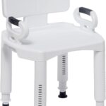 Drive Medical RTL12505 Handicap Bathroom Bench with Back and Arms, White