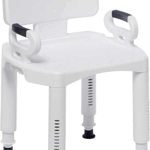 Drive Medical RTL12505 Handicap Bathroom Bench with Back and Arms, White