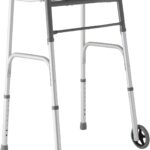 Medline Lightweight Two Button Folding Walker with 5" Wheels, Aluminum Frame Supports up to 300 lbs
