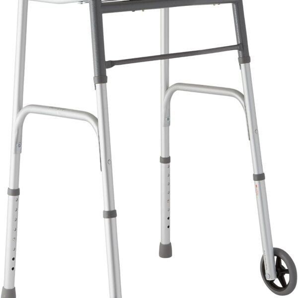 Medline Lightweight Two Button Folding Walker with 5" Wheels, Aluminum Frame Supports up to 300 lbs