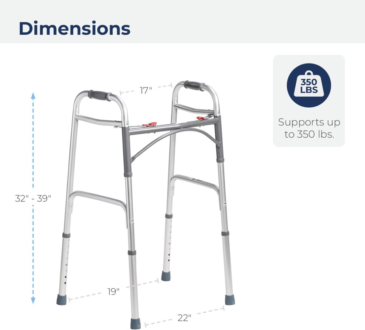 Drive Medical Deluxe 2-Button Folding Walker, Lightweight Walkers for Seniors and Adults, Medical Walker, Bariatric Walker (Up to 350 Pounds), Standard, Silver - Image 4
