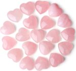 20 PCS Rose Quartz Heart Crystals Natural Crystal Polished Healing Cute Mini Pocket Stones Palm Thumb Love Gemstones Set Bulk Wholesale Reiki Energy Balancing Meditation Pink Heart Gifts for Mother Women