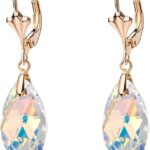 Austrian Crystal Teardrop Leverback Dangle Earrings for Women Fashion 14K Gold Plated Hypoallergenic Jewelry