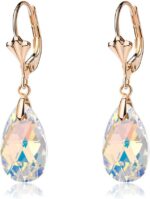 Austrian Crystal Teardrop Leverback Dangle Earrings for Women Fashion 14K Gold Plated Hypoallergenic Jewelry