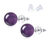 Natural Amethyst Earrings Sterling Silver - 6mm Amethyst Gemstone Stud Earrings, Purple Healing Crystal Earrings Handmade Birthstone Jewelry Valentine's Day Gifts for Her