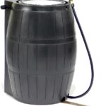 FCMP Outdoor Raincatcher, Flat-Back Rain Barrel with Spigots, 50-Gallon, Black