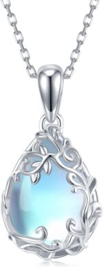 Teardrop Moonstone Necklace for Women 925 Sterling Silver Created Water-Shaped Moonstone Cage Filigree Necklaces Anniversary Birthday Jewelry Gift for Women