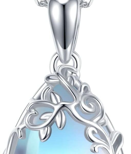 Teardrop Moonstone Necklace for Women 925 Sterling Silver Created Water-Shaped Moonstone Cage Filigree Necklaces Anniversary Birthday Jewelry Gift for Women