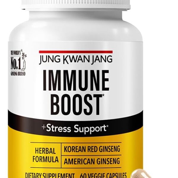 JungKwanJang Immune Boost, Adaptogen Supplement with American Ginseng and Korean Red Ginseng Duo for Immunity, Energy, Fights Fatigue, All-Natural, Stress Support for Men and Women