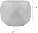 Jucoan 6 Pack Ceramic Succulent Planter Pot with Bamboo Tray, 4 Inches Small White Diamond Shaped Cactus Herb Flowers Planter with Drainage Hole - Image 2