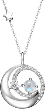 FANCIME Birthstone Necklaces 925 Sterling Silver Moon and Star Pendant Fine Jewelry Birthday Christmas Gifts for Mom Wife Her Daughter, Adjustable Chain 16+2"