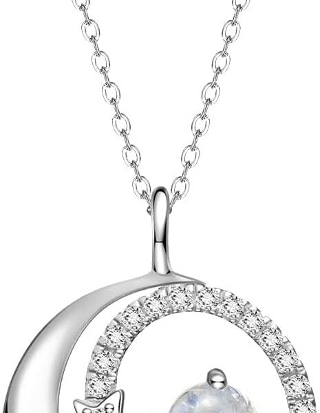 FANCIME Birthstone Necklaces 925 Sterling Silver Moon and Star Pendant Fine Jewelry Birthday Christmas Gifts for Mom Wife Her Daughter, Adjustable Chain 16+2"