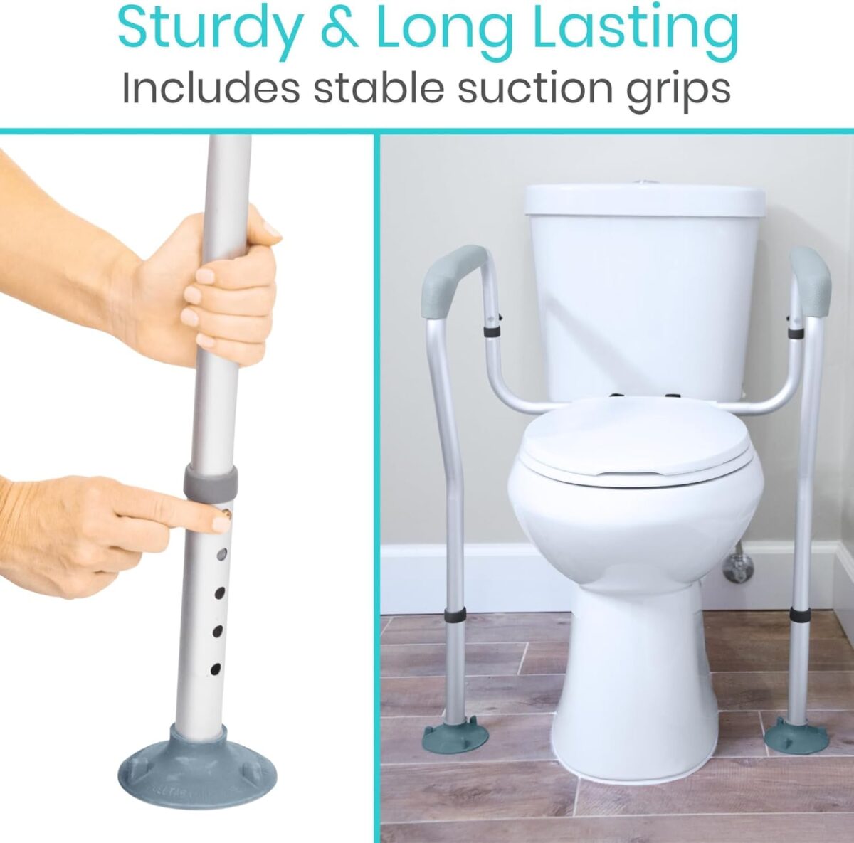 Vive Toilet Rail - Bathroom Safety Frame - Medical Railing Helper for Elderly, Handicap, Disabled, Seniors - Bariatric Assist Handrail Grab Bar - Adjustable Height, Padded Arms Fit Most Toilets - Image 5