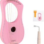Lyre Harp VANPHY Lyre Harp 7 Strings Mahogany Body Metal String for Beginner Harp Classical Style Harp Instrument with Tuning Wrench Strings Songbook Gig Bag (Pink)