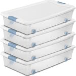 Sterilite 4-Pack Latching Box, Under Bed Storage Bins with Lids, Clear Plastic, 56 Quart