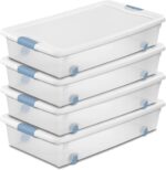 Sterilite 4-Pack Latching Box, Under Bed Storage Bins with Lids, Clear Plastic, 56 Quart