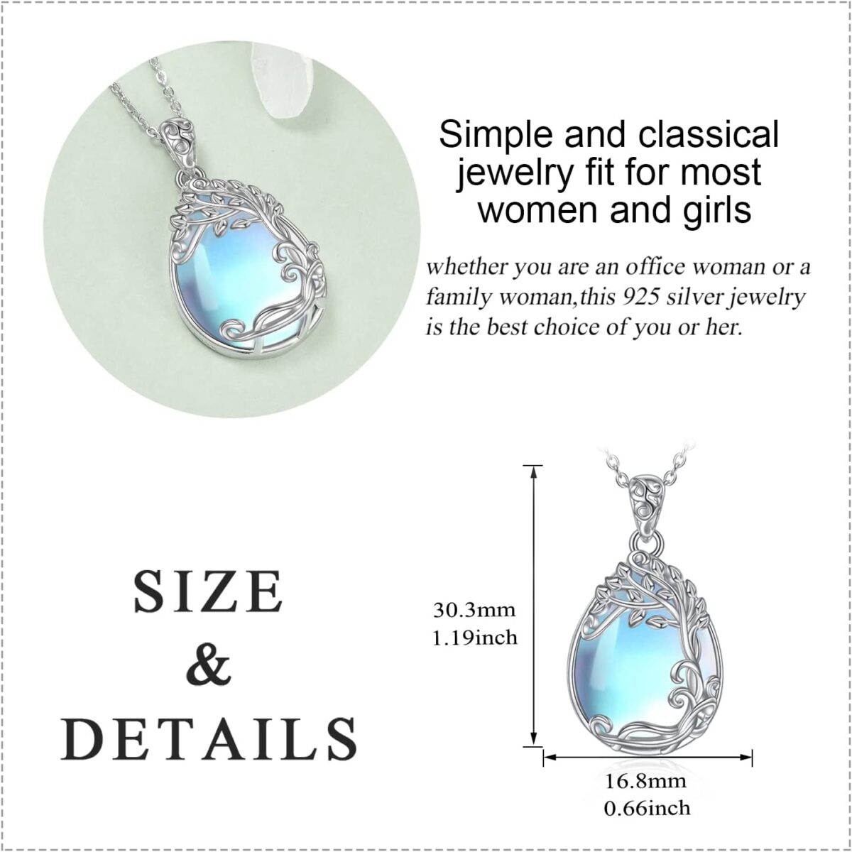 YAFEINI 925 Sterling Silver Moonstone Necklace Filigree Teardrop Pendant Necklace Jewelry for Women Girls - Image 5