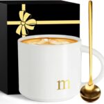 Monogrammed Ceramic Large Coffee Mug Tea Cup Women Wife Gifts Ideal from Husband Happy Birthday Wedding Romantic Best Cool Personalized Unique Special Cute Custom Christmas Xmas Valentines Present,M