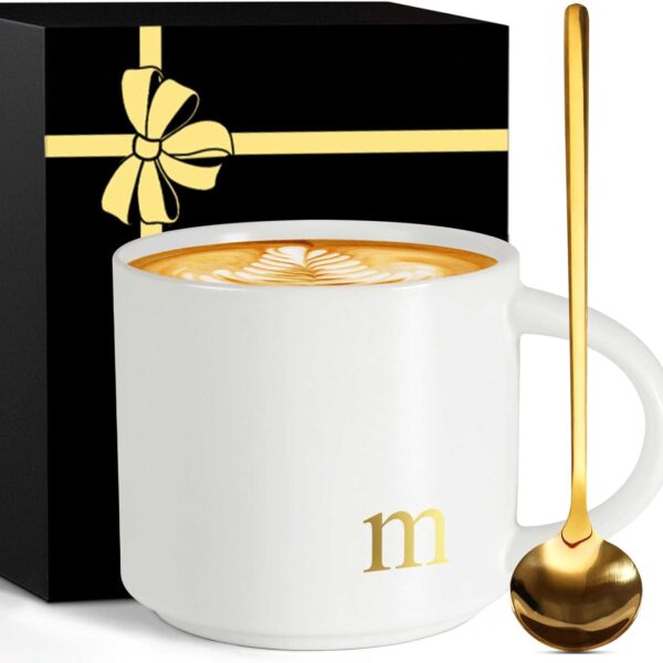Monogrammed Ceramic Large Coffee Mug Tea Cup Women Wife Gifts Ideal from Husband Happy Birthday Wedding Romantic Best Cool Personalized Unique Special Cute Custom Christmas Xmas Valentines Present,M