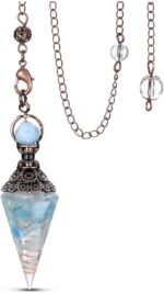 Jovivi Healing Crystal Pendulums for Dowsing Divination 6 Facted Hexagonal Pointed Cone Resin Chip Stones Reiki Wicca Spritual Gemstone Chakra Energy Pendant with Chain