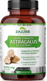 Zazzee Extra Strength Astragalus Root 20:1 Extract, 5000 mg Strength, 70% Polysaccharides, 180 Vegan Capsules, 6 Month Supply, 100% Vegetarian, Standardized and Concentrated 20X Extract, Non-GMO
