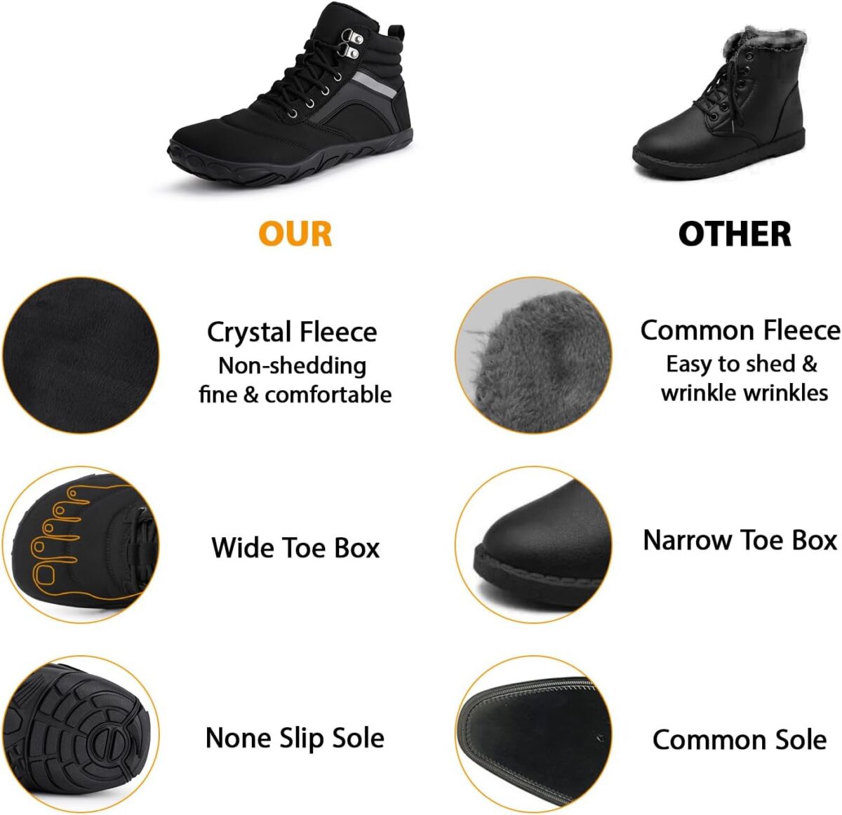 Womens Mens Winter Barefoot Boots Warm Minimalist Wide Toe Box Snow Boots Zero Drop Sole Outdoor Water Resistant Ankle Booties - Image 8