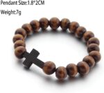 COLORFUL BLING Fashion Religious 10MM Wooden Beads Cross Bracelet for Men Women Faith Prayer Handmade Catholic Jewelry - Image 5