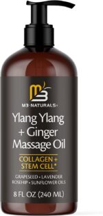 Ylang Ylang + Ginger Massage Oil for Massage Therapy and Manipulation Therapy | Collagen and Stem Cell Anti Cellulite Body Oil for Lymphatic Massage and Sore Muscles Skincare by M3 Naturals