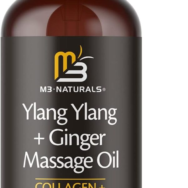 Ylang Ylang + Ginger Massage Oil for Massage Therapy and Manipulation Therapy | Collagen and Stem Cell Anti Cellulite Body Oil for Lymphatic Massage and Sore Muscles Skincare by M3 Naturals