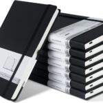 POPRUN 8 Pack Black Lined Journal Notebooks, Waterproof PU Leather Hardcover, A5 Classic College Ruled Journals for Writing, Business Work, School Note Taking, 5.5 x 8.3 inch, 240 Pages Notepad